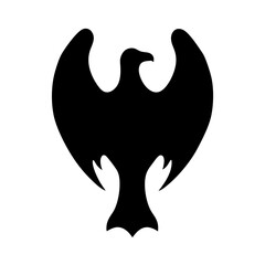 Minimalist black silhouette of an eagle with outstretched wings on white