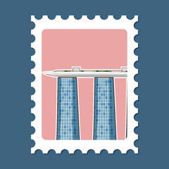 Modern Architectural Landmark on Postage Stamp
