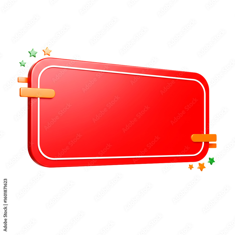 Poster red rounded rectangle with white border and orange accents isolated on a transparent background imag