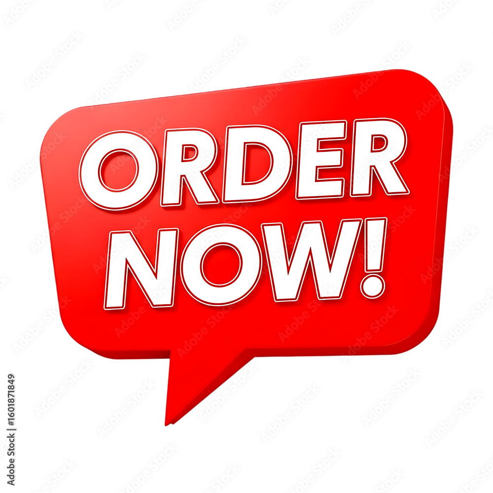 Poster red speech bubble with white text order now isolated on a transparent background image