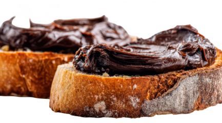 Two slices of toasted bread topped with rich chocolate hazelnut spread
