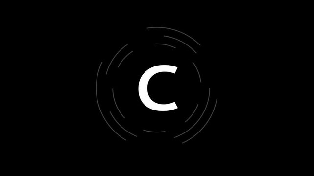 Letter C in a circle sign. Capital letter C on rotating HUD circle. Alphabet letter video on transparent animation background.