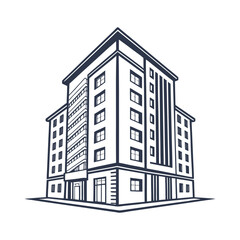 Fototapeta premium Vector illustration of a modern multi-story building. Line art icon of a residential or office block for real estate or architectural concepts. 