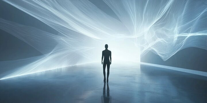 A sleek digital environment where AI collaborates with humans in a virtual creative process