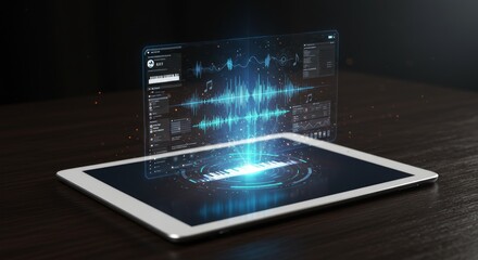 Digital tablet displaying audio waveform visualizations