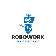 Professional robot mascot logo vector for EdTech, business training, and learning platforms. Modern blue icon template for digital education and corporate development branding.