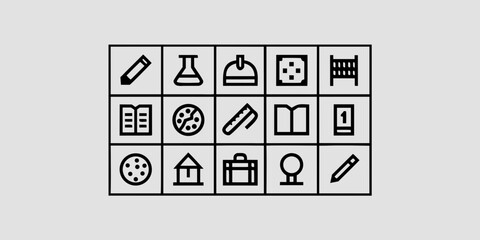 Collection of education and learning icons in a grid format