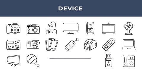Collection of hand drawn electronic devices and gadgets