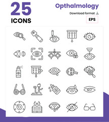 Ophthalmology Icon Set: 50 Precision Line Icons for Eye Care, Vision Testing & Optical Equipment in Clean Vector Style