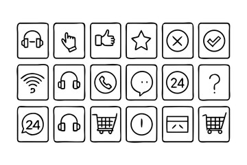 Collection of hand drawn outline icons for user interface design