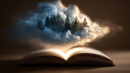 animated illustration of magical world emerging from an open paperback book © Jiemjit