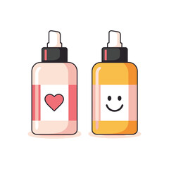 Skincare Duo A Pair of Moisturizing Serums with Heart and Smiley Face Labels for Daily Facial Care, Healthy Skin and Beautiful Complexion.