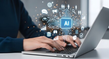 Ai artificial intelligence on laptop computer for business and technology concept
