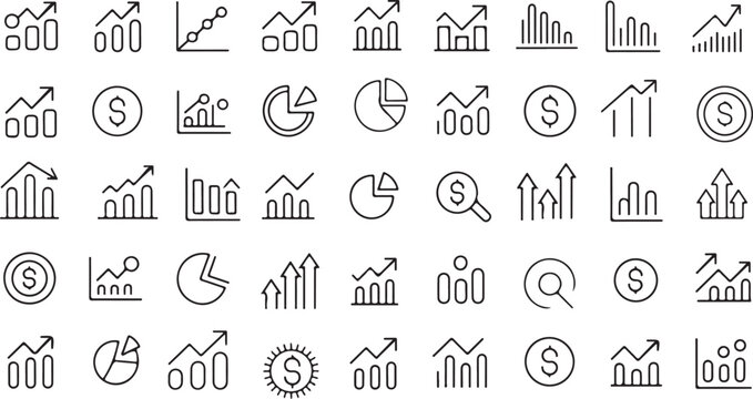 Increase and Decrease Line Icon Set &ndash; Growth, Decline, Trend, and Progress Symbols

