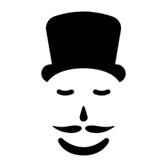 Stylized icon of a happy man with a top hat and mustache