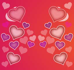 Beautiful love heart background effect featuring 3D hard-style hearts with red, pink, and light red gradient colors, rose accents, and soft light effects. Includes editable EPS file, perfect for roman