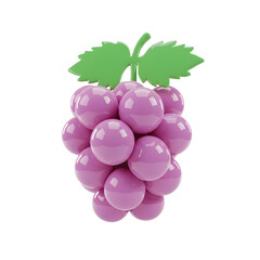 3D Render of a Bunch of Purple Grapes with Green Leaves on Transparent Background