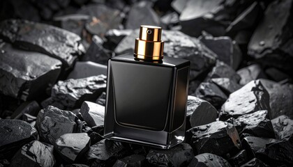 Matte black perfume bottle standing on a deep charcoal textured backdrop, ideal for premium fragrance advertising and high-end packaging mockup