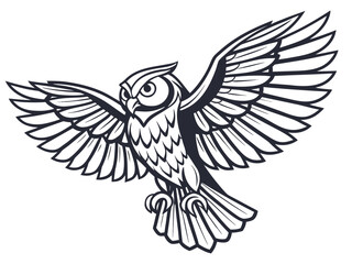 Obraz premium Symmetrical Owl Silhouette Vector Design for Tattoo, Emblem, or Icon with Balanced Lines.eps