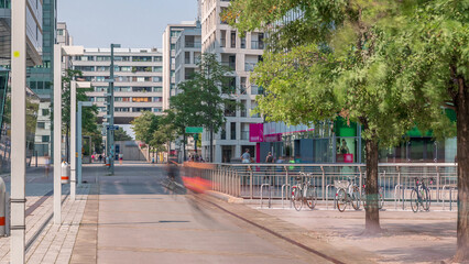 Donaustadt Danube City timelapse is a modern quarter with skyscrapers and business centres in...