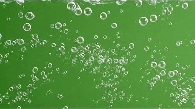 Underwater bubbles rising on green screen background, perfect for aquatic scenes, relaxation visuals, and marine-inspired animations.