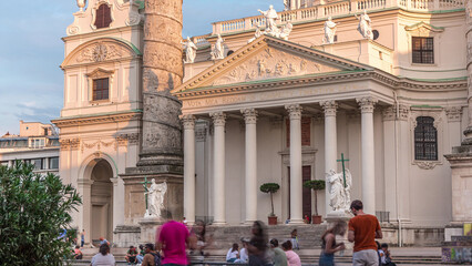 Karlskirche on the Karlsplatz square timelapse in Vienna, Austria.