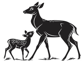 Obraz premium Deer Family Silhouette Vector with Stag, Doe, and Fawn