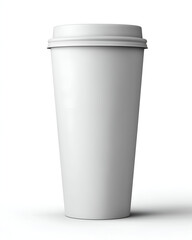Obraz premium Tall White Coffee Cup with Lid on Isolated Background. Mock up promotion information for marketing announcements and details, blank white space.