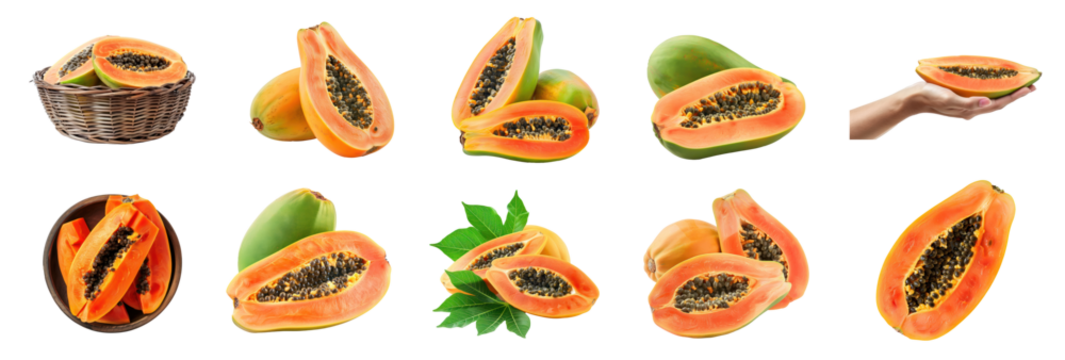 collection of Papaya fruit png cut out isolate on transparency background