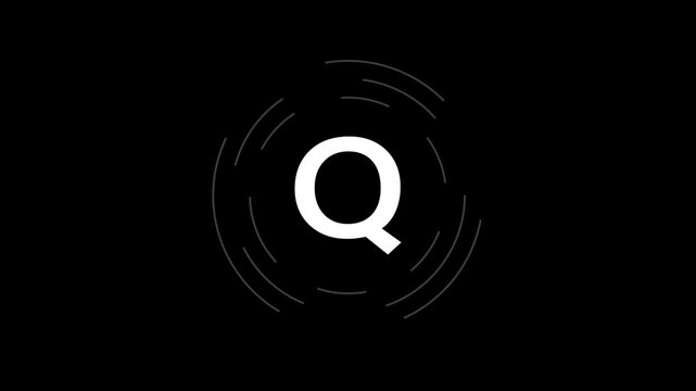 Letter Q in a circle sign. Capital letter Q on rotating HUD circle. Alphabet letter video on transparent animation background.