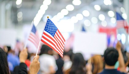American flags waving at a political rally