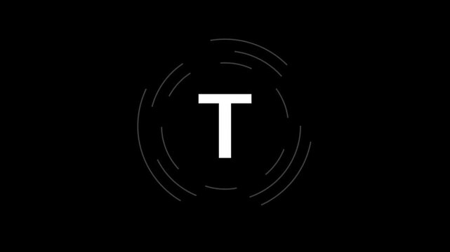 Letter T in a circle sign. Capital letter T on rotating HUD circle. Alphabet letter video on transparent animation background.