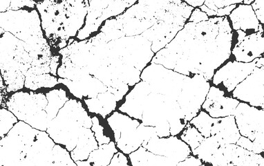 Black cracks on white surface with scattered dark speckles abstract background