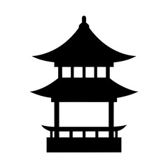 Two Story Asian Pagoda Silhouette Isolated on White Background, a Traditional Structure