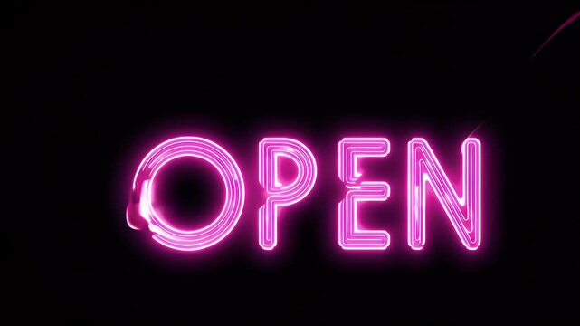 vibrant pink smoke forms word OPEN bold neon lit animation against black making powerful statement marketing videos shop intros night life ed