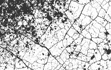 Black ink splatters and cracks on white background abstract