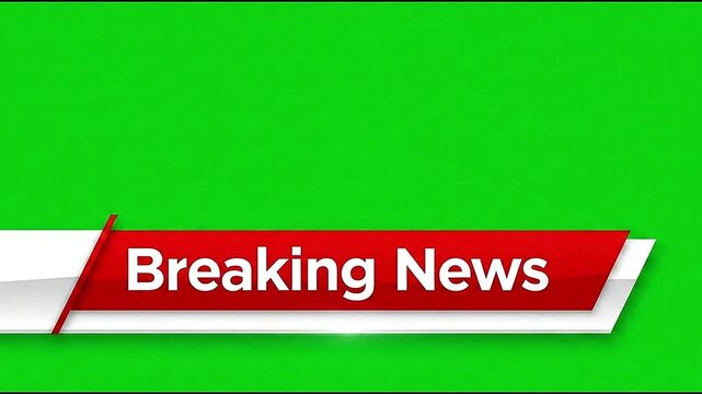 Breaking news lower third banner animation on green screen background, ideal for news intros, streaming updates, and media broadcasts.