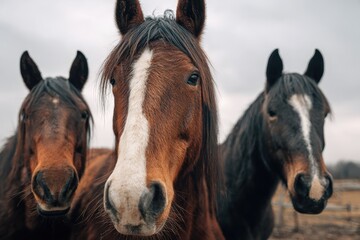 Obraz premium Horses silhouetted against the sky Close up shot