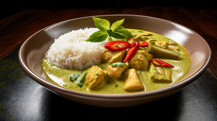 Exotic Close-up: Vibrant Thai Green Curry with Creamy Coconut Milk

