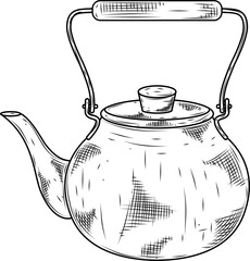 Classic metal teapot hand drawn ink sketch vector
