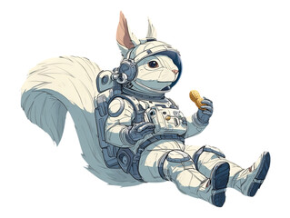 White Squirrel Astronaut Eating Peanut in Space Generative AI