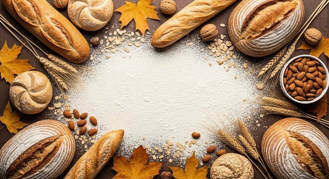 Artisan Breads, Autumn Harvest, Flour Dust, Warm Tones, Bakery Stock Photo - Powered by Adobe