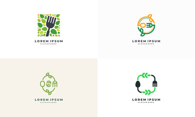 Set of Healthy Nature food logo designs concept vector, Vegetarian food symbol Creative logo