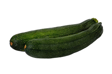 two fresh green zucchini on white background.