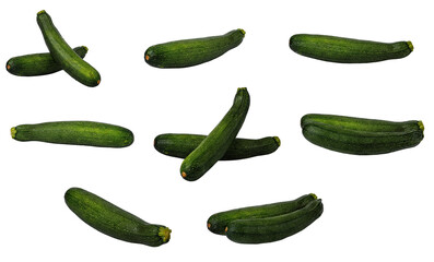 fresh zucchini set vegetables isolated on white background.