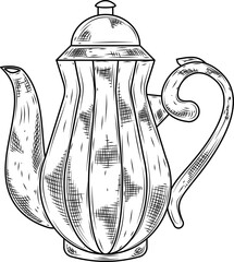 Vintage teapot design hand drawn ink sketch vector