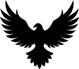 Obraz premium A 2D flat black silhouette of a powerful eagle in flight, viewed from the top.