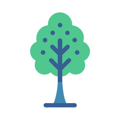 Stylized Tree Icon with Green Canopy and Blue Trunk