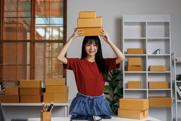 Startup small business entrepreneur SME, asian woman, Portrait of Asian small business owner...