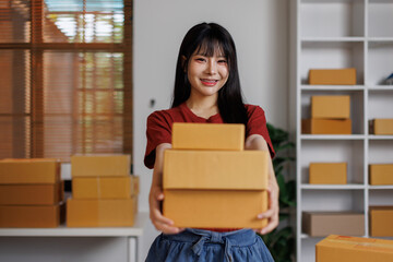 Startup small business entrepreneur SME, asian woman, Portrait of Asian small business owner...